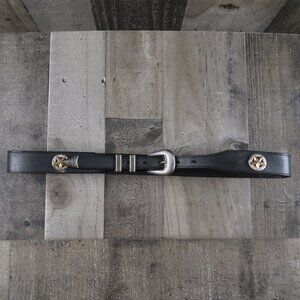 Nadim Womans Genuine Leather Belt Size 34 Black Leather Silver & Gone Tone Stars